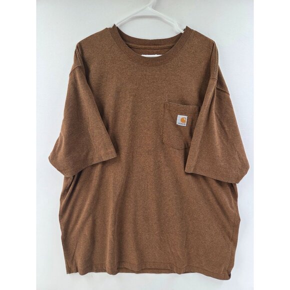 Carhartt Men's T Shirt Loose Fit Short Sleeve Crewneck Brown Size 2XL Work Basic - Picture 1 of 6